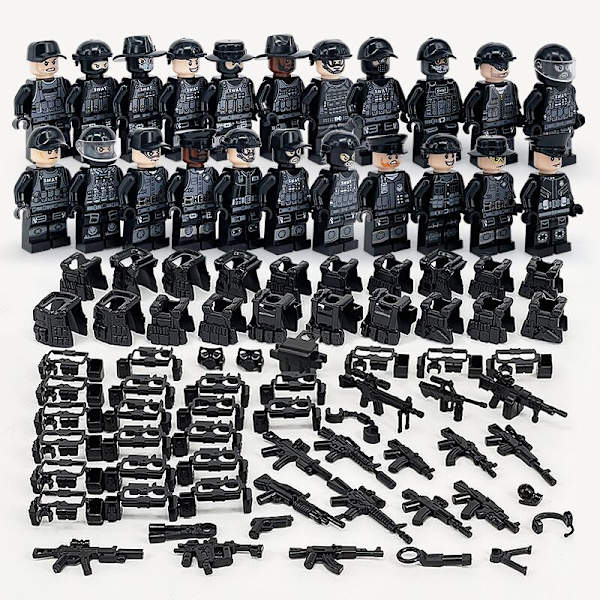 MOC Sotilaspoliisi Rakennuspalikkasarja Musta SWAT Pieni Hiukkaskokoonpano Nukkekokoelma Lelukassi 22pcs Doll toy height about 5cm