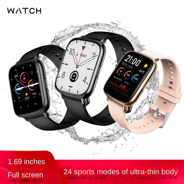 Bluetooth watch Stegräkning Kroppstemperaturdetektering Dynamisk puls Sömn Smart Watch Black