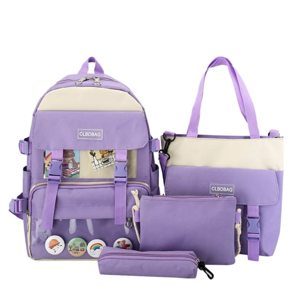 4 st/set Skolryggsäckar för damer Skolväska Daisy Canvas för tonårsflickor Student College Bokväska Pojkar Portfölj Bolsas Mochilas D Purple Backpacks