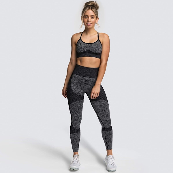 Europæisk og amerikansk hurtigtørrende yoga vestdragt, professionel sports løbe sømløs trænings-BH og cropped bukser sæt 9154AB bra set-watermelon red S