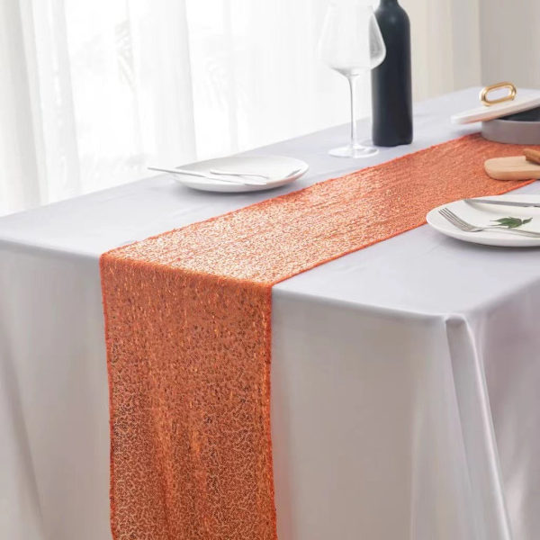 2 stk. paljettbordflagg bryllupsseremoni oppsett duk bordløper juledekorasjon polyester firkantet glitterpaljett Orange 30*140cm/80g