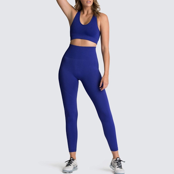 Europeisk och amerikansk enfärgad sömlös stickad höft Yoga Dräkt Tränings Outfit Väst Dräkt Kvinnor 6095 bra set-cameo Red L
