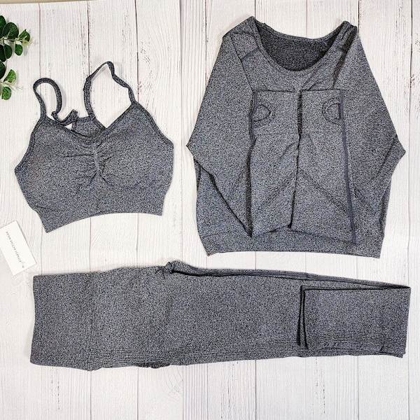 Yoga Sett Treningsklær Sexy Sportsklær For Kvinner Grey 3Pcs set S