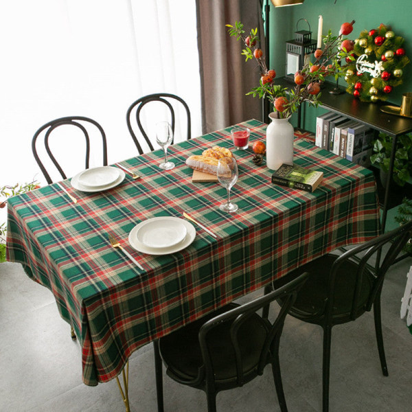 Julhelg duk Röd pläd rektangulär duk Christmas Green Grid 140*180CM