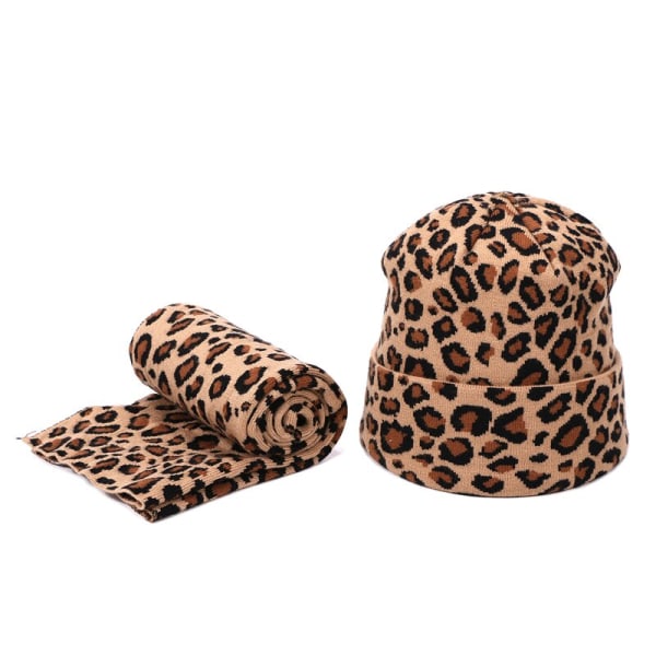 Vinter dam pompong mössa scarf set Leopard Sexig utomhus varm 2 stycken päls pom pom hatt scarf häckmössor för kvinnliga tjejer Q