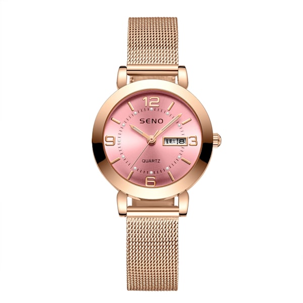 Quartz Ur Ikke-Mekanisk Dameur Lysende Vandtæt Dobbelt Kalender Kvinde Studerende Stålrem Ur Rose gold green surface