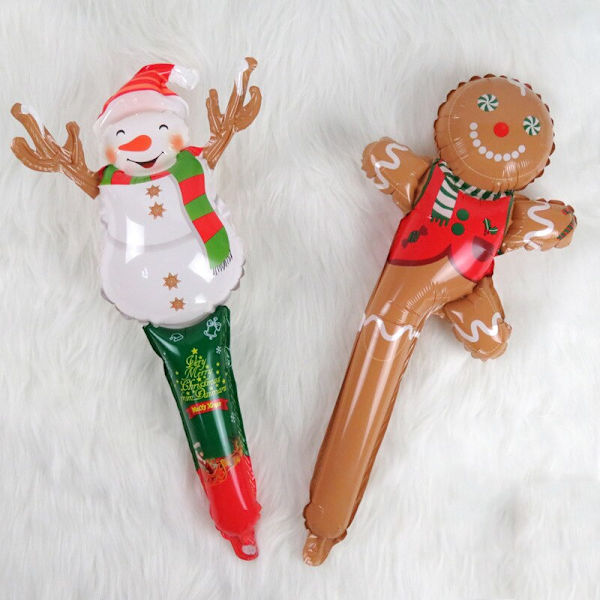 61 cm Jul Uppblåsbar Pinne Käpp Godis Älghuvud Pepparkaksgubbe Snögubbe Håller Ballong Party Dekoration Flicka Ballong Double side Snowman