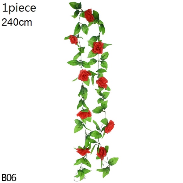Kunstig Wisteria Blomster Ranke Efeu Blad Guirlande Silke Rose Blomster Rattan Snor Ranke Bryllupsbue Blomst Hjemmehave Dekoration B06-1pcs-red