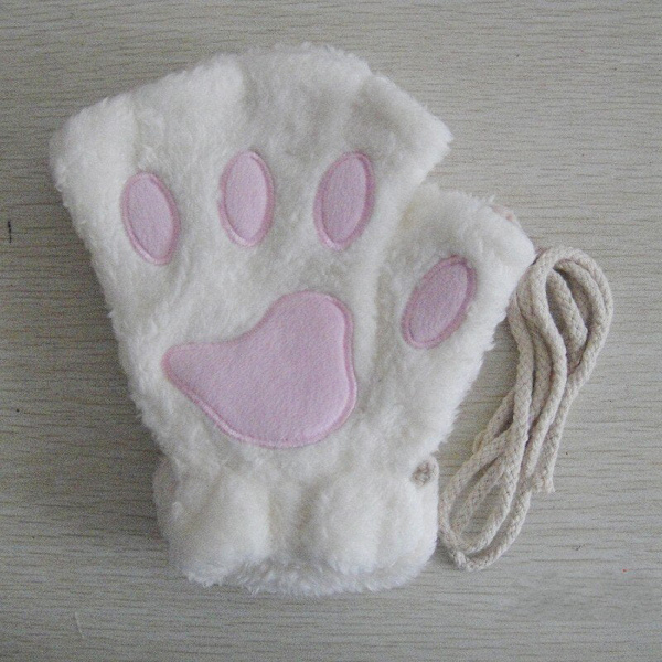 Kawaii Kissan Kynsi Tassu Pehmo Käsineet Naiset Talvi Lämpimät Lyhyet Sormettomat Käsineet Pörröinen Karhu Kissa Lapaset Puku Puolisormikkaat K Plush Mittens One Size