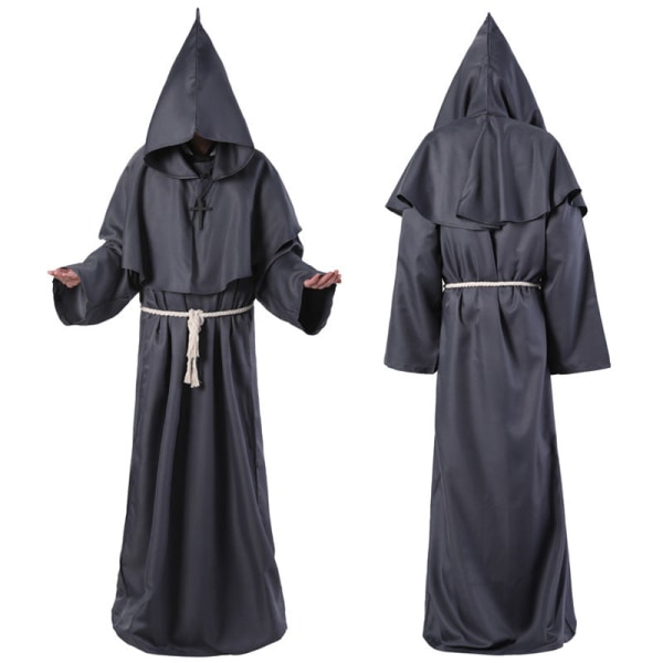 Middelalder Halloween Kristen Munk Præst Kåber Heks Troldmand Kappe Cape Party Død Spøgelse Vampyr Djævel Dæmon Cosplay Kostumer Black L