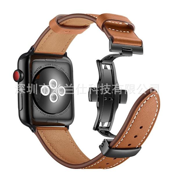 Klockarmband för Apple Watch iWatch 38/40/41/42mm-S10 brun + svart fjärilslås