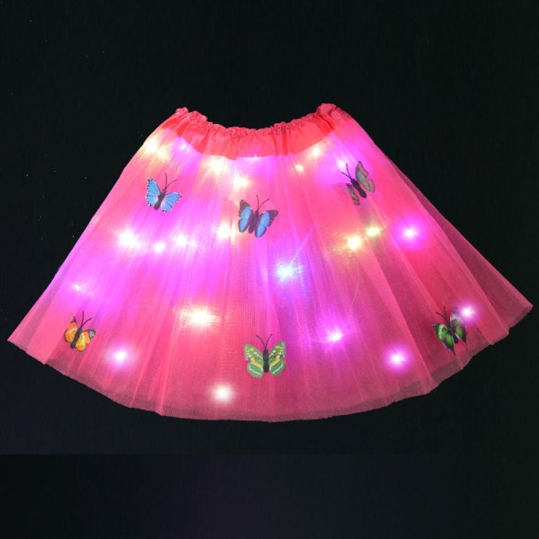 Flicka Butterfly Light Up Tutu LED-kjol Glow Blomma Krans Krona Pannband Fest Magic ängel Fe Juldräkt Födelsedagspresent black skirt