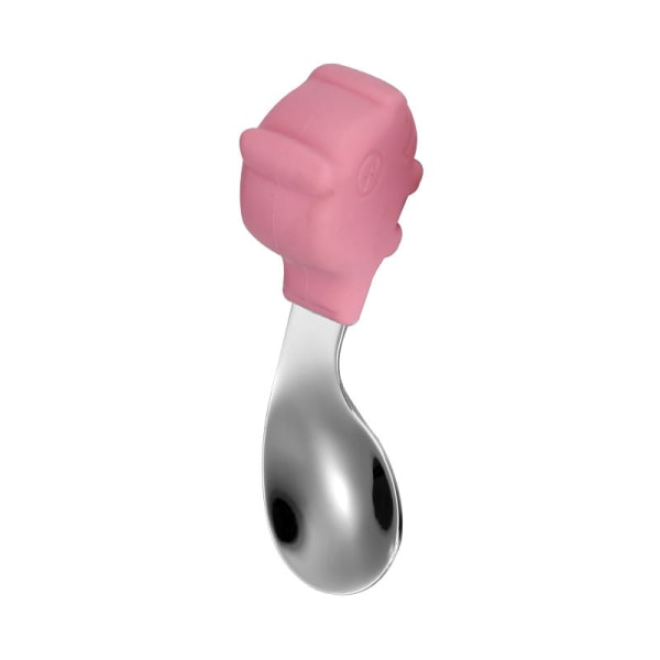 Vauvan haarukka ja lusikka integroidulla silikageelikiinnikkeellä taaperon ruokailuun tarkoitettu lautanen lasten astiasto Curved spork-color box package-Red