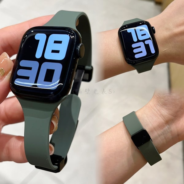Urrem til Apple Watch iWatch 42MM S10 generation olivengrøn tynd silikone magnetisk spænde
