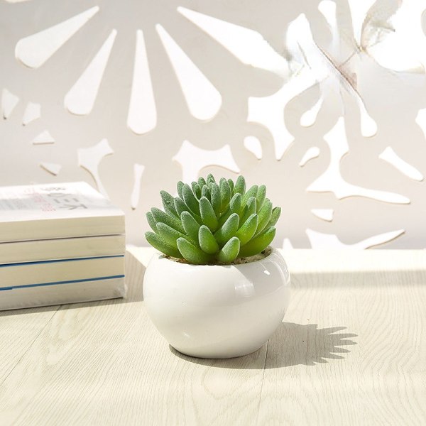 Kunstig sukkulent plante i potte (potte inkluderet) Kunstig blomst Bonsai boligdekoration Kunstig plante Medium stone lotus flocking Green
