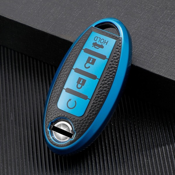 Læder TPU Bil Nøgle Etui Cover til Nissan Leaf Micra Qashqai J11 J10 X Trail T32 Versa Note Patrol Nøgle Fjernbetjening Cover Tilbehør 4 - 2 Blue