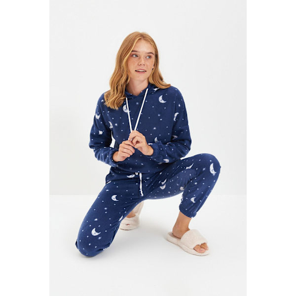 Marinblå Hooded Fleece Stickad Pyjamas Set THMAW22PT0365 Navy blue M