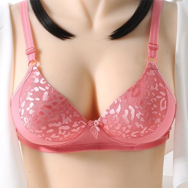 Dame Ensfarget Sexy Jacquard Glanset Pustende BH Vattert Push Up Justerbar Stropp BH Red 38/85BC