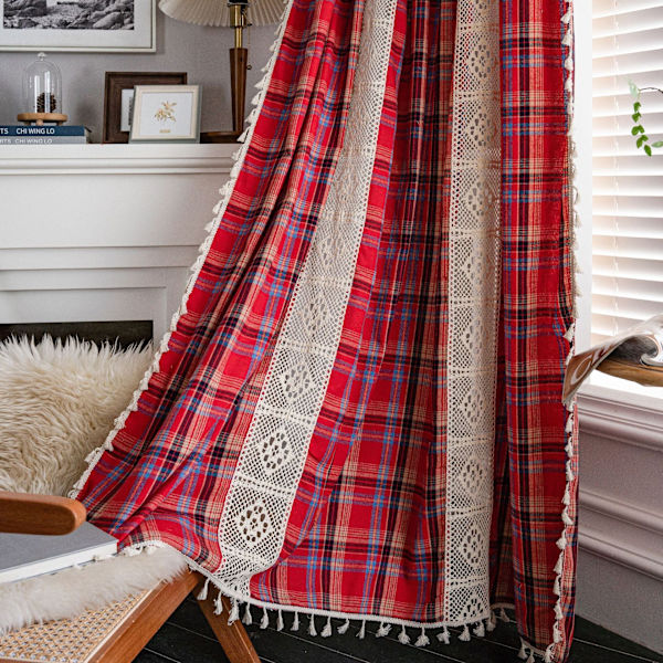 Ruudullinen Ompeleminen Verho Joulu Punainen Amerikkalainen Verho Christmas red-wear Rod 150*180
