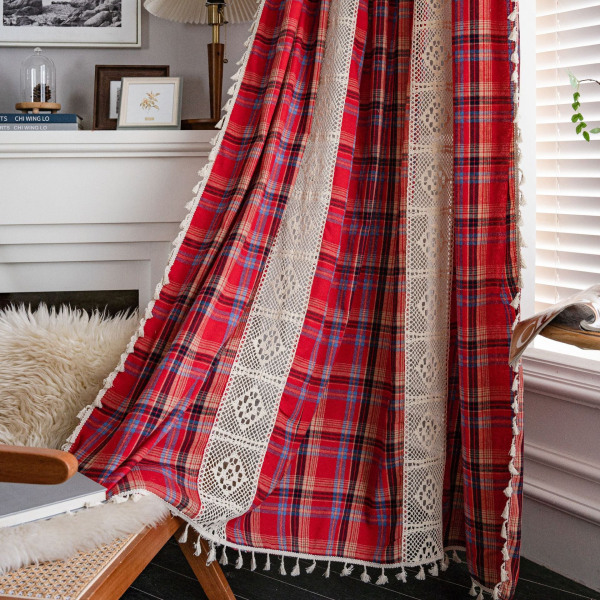 Ternet Syning Gardiner Jul Rød Amerikansk Gardiner Red Christmas grid-wear Rod 150*260
