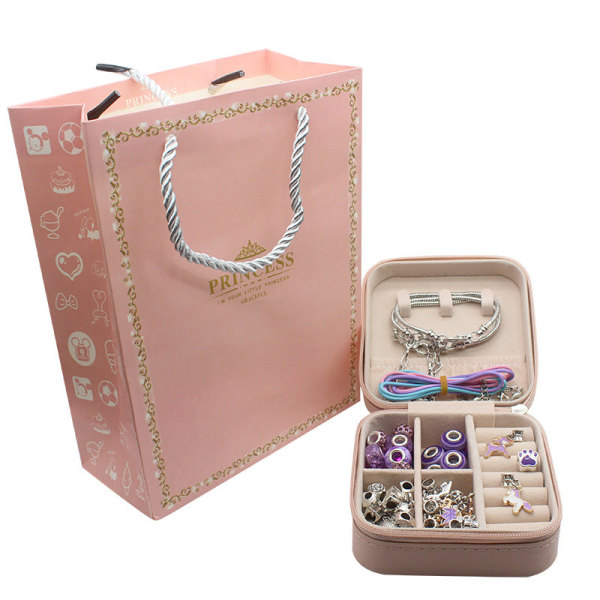 Nyt Børne DIY Armbånd Store Hul Perler Enhjørning Sæt Slangeben Armbånd 3 Halskæder Pink gift set