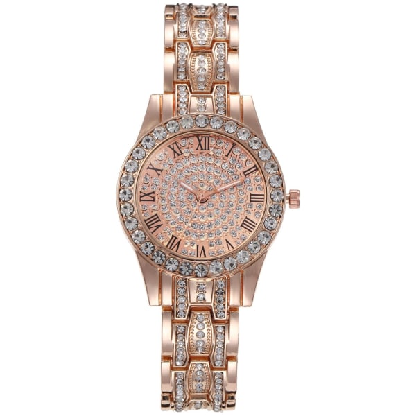 Starry Women's Diamond Fashion Numbers Watch Pearlescent Shiny Steel Strap Quartz Watch Rose Gold