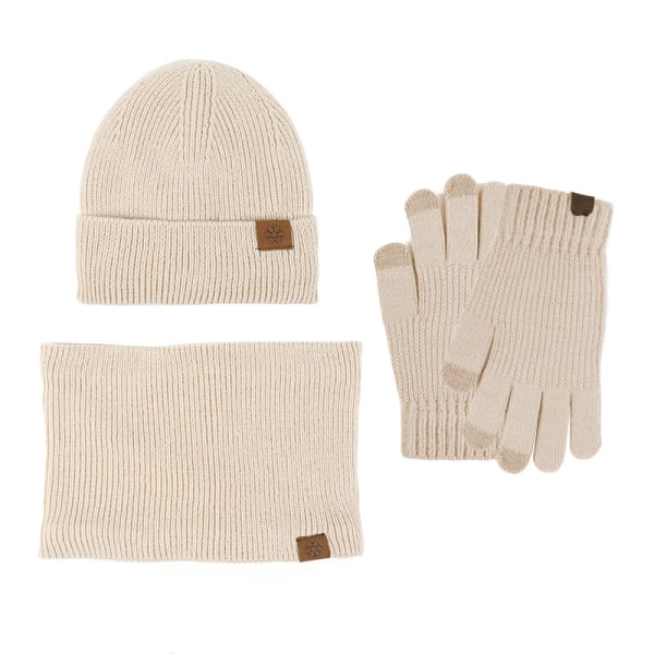 Vintermössa Halsduk Handskar Tredelat Set Fleecefodrad Pekskärm Utomhus Kallt Väderskydd Förtjockad Stickad Gray three-piece set
