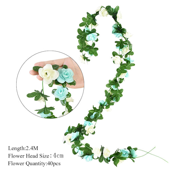 2,3 m Blomsterguirlande Kunstig Blomstersnor med Blade Silke Sakura Kirsebærblomst Efeu Ranke til Hjemmehave Bryllupsbue Dekoration S04 blue flower vine