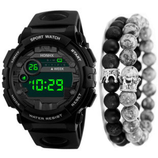 3 st/set Herr Mode Kreativ Falsk Tre-Ögon Bälte Quartz Klocka Armband Set Armbandsur All black suit