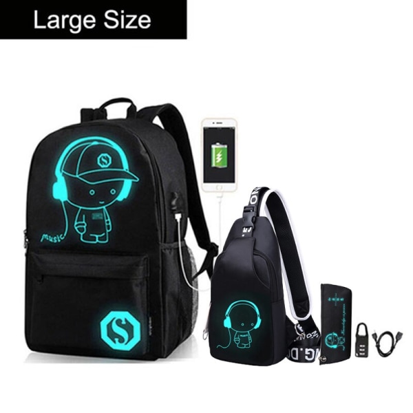 Anime Självlysande Oxford Skolryggsäck Dagväska Axelväska Under 15,6 tum med USB-laddningsport och Lås Skolväska för Pojkar Flickor B medium size 1 pc