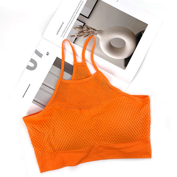 Yoga BH Korsrygg Trådlös Uttagbara Kupor Sport BH Toppar Frihet Orange S