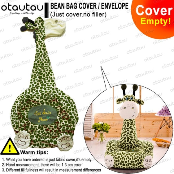 Barn Tegneserie Sofatrekk Saccosekk Stol Søt Puff Ottoman Lenestol Sofa Myk Fløyel Gulvsete Puff Futon Barn Møbler Gave green giraffe