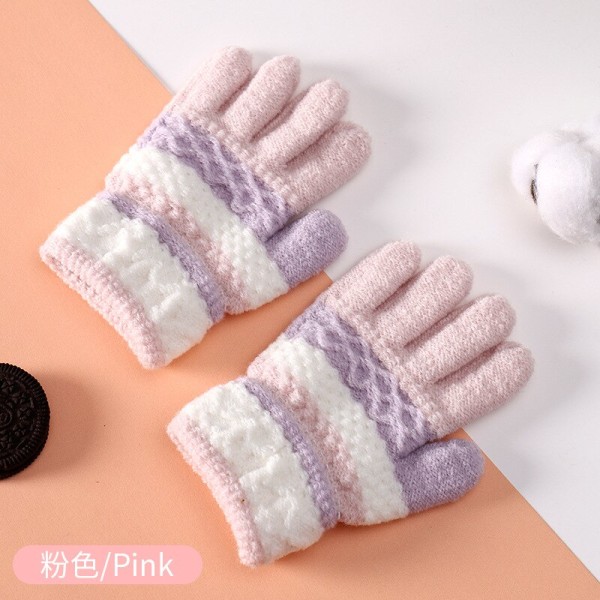 Høst Vinter Myke Strikkede Babyhansker Stripete Barn Jenter Gutter Fullfingerhansker Høst Vinter Varme Barnevotter 3-8 År Pink