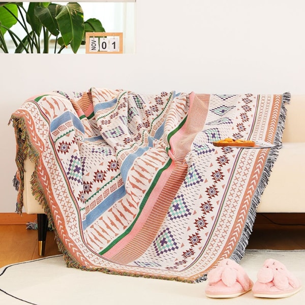 Bohemian Ruudullinen Peitto Sohvalle Sängylle Koristeellinen Peitto Ulkoiluun Retkipeitto Boho Sohvapeite Heittopeitto Piknikille Tupsuilla Type 4 130x160cm