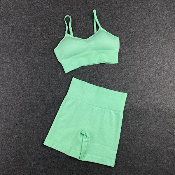 Jooga Rintaliivit Crop Top Urheiluliivit Treenausasu Saumaton Polyesteri Kuntosalisetti 2pcs Green L