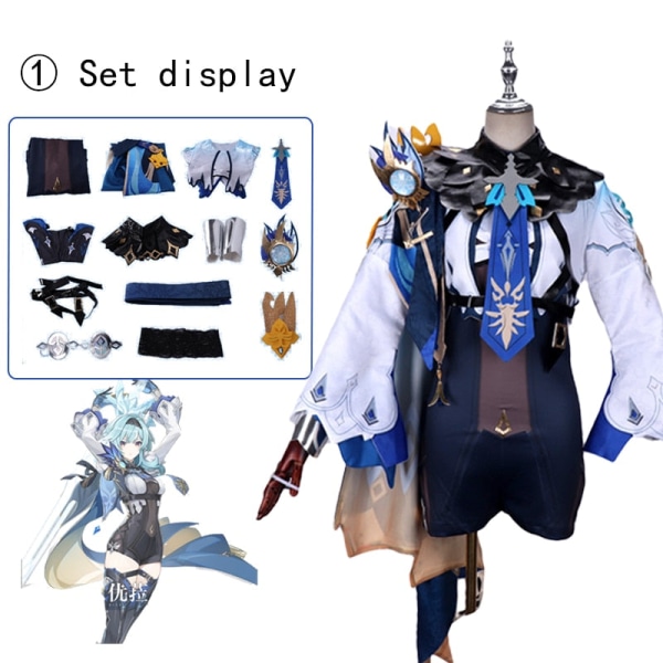 Genshin Impact Eula Lawrence Cosplay Kostym Halloween Karneval Våg Blomma Riddare Rolig Kostym Handske Smycken Anime Cosplay Peruk 1 XL