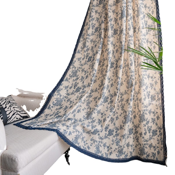 Sininen ruusu kukka puolivarjo puuvilla pellava keittiöverho painettu makuuhuoneen verho Wear Rod 150*180
