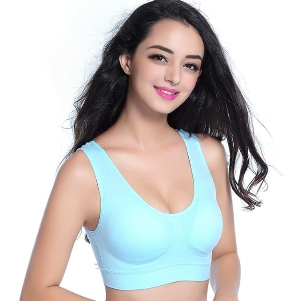 Yoga BH Dam Toppar Stötsäker BH Fitness Seamless Nylon Wire Free Double Layer Light Blue XL