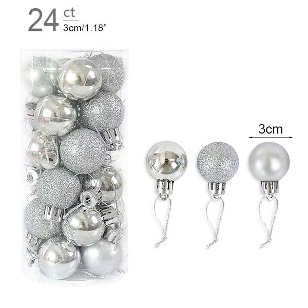 1 eske Julekuler Juletrepynt Julekule Xmas Hengende Treanheng Hjemmefestdekor 2023 Nyttårsgave Noel Navidad 24pcs silver as picture