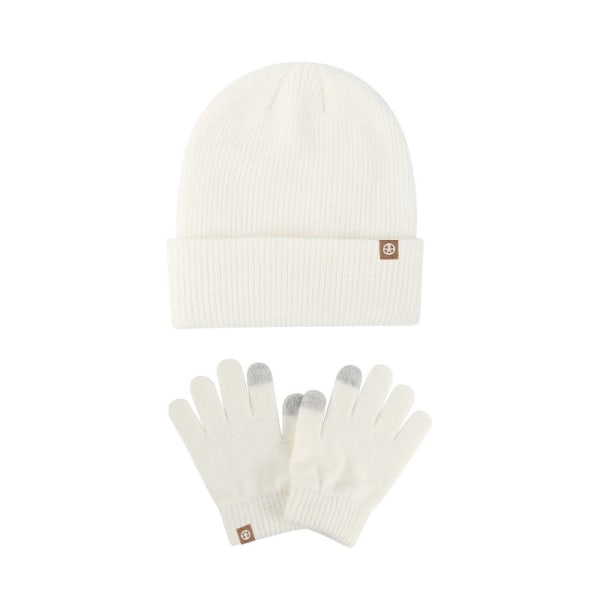 Handskar tvådelat set vintervärmehållande och köldsäkra pekskärmshandskar stickad mössa tvådelad kostym Pink [fur ball hat gloves]]