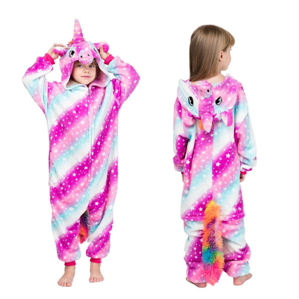 Julepyjamas Matchende Familiepyjamas Børne Kigurumi Flanellpyjamas, Bløde Enhjørningepyjamas og Tegneserie med Hætte til Drenge og Piger LA38 4T Height 85-104cm