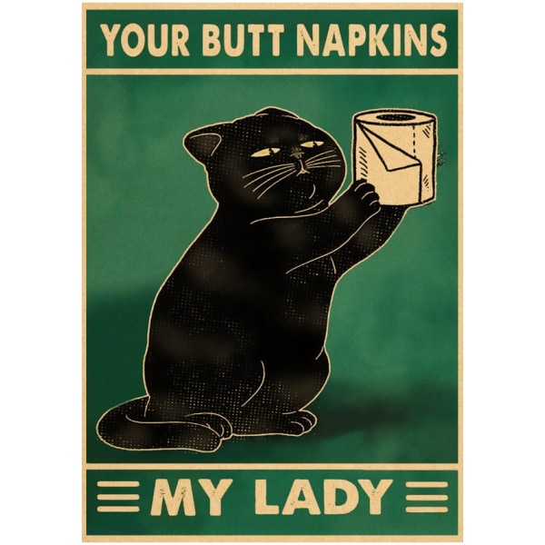 Söt tecknad svart katt Kraftpapperaffischaffischer Väggkonstmålning Heminredningsbilder Vintage Roliga Husdjur Väggdekaler 30X21cm 74767