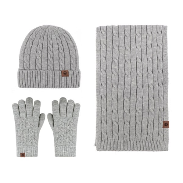 Handskar Halsduk Mössa Tredelat Set Pekskärm plus Sammet Förtjockad Halsduksset Three-piece dark gray