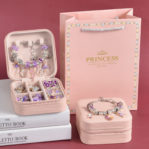 Barns Pedagogiska Handgjorda DIY Pärlarmband Set Kreativt Smyckesarmband Set Presentförpackning Pink jewelry box 66PCs