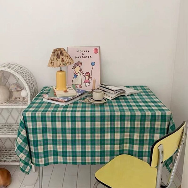 INS Ruudullinen Suorakulmainen Pöytäliina Kahvila Ravintola Ruudullinen Pöytäliina Piknik Valokuvausrekvisiitta Taustakangas Työpöydän Matto Sisustus 식탁보 Green Tablecloth 60x90 cm