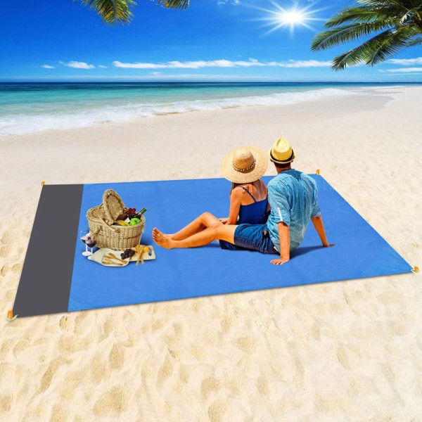 Stort Strandhåndkle Matte Anti Sandfri Strand Anti Sand Strandteppe Oversized Lomme Piknik 4 Anker Vindhindrende Sandtett Dark green 200-140cm
