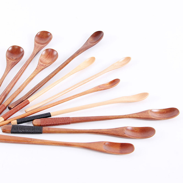 Japanilaistyylinen pitkäkahvainen kahvilusikka, luova puinen astiasto, sekoitustanko, maitotee, maito, hunaja, pieni puulusikan valmistaja Log fine handle wireless spoon