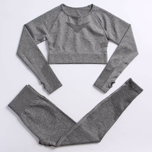 Yoga Set Träningskläder Träningsdräkt Höga Midjebyxor Sport-BH:ar För Kvinnor Top Pants-Dark Gray M