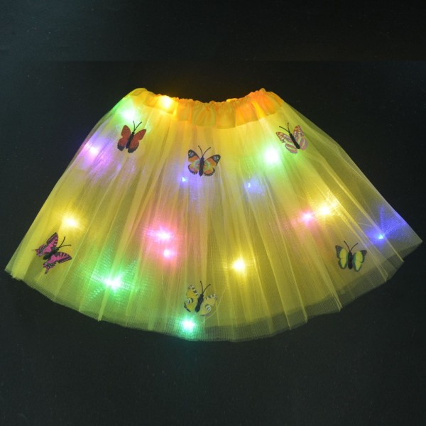 Flicka Butterfly Light Up Tutu LED-kjol Glow Blomma Krans Krona Pannband Fest Magic ängel Fe Juldräkt Födelsedagspresent 2pcs  yellow