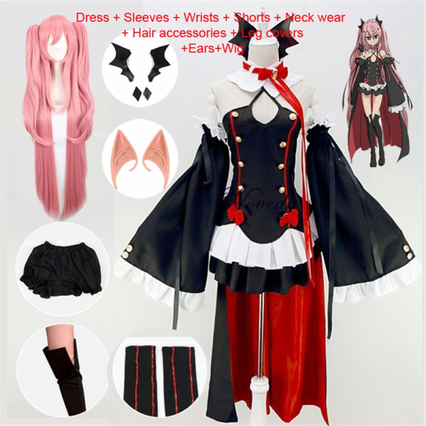 Seraph Of The End Owari no Seraph Krul Tepes Cosplay Kostym Uniform Peruk Cosplay Anime Häxa Vampyr Halloween Kostym för kvinnor Krul Tepes 2 L